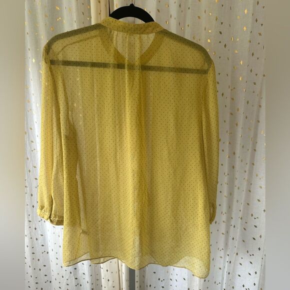 Banana Republic Sheer Waterfall Front Ruffles Polka Dot Button Down Blouse XL - Picture 6 of 9